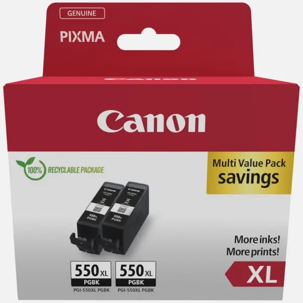 Canon PGI-550XL High Yield Black Ink Cartridge (Twin Pack)