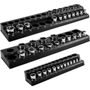VEVOR Magnetic Socket Organizer Socket Holder 3 pcs 1/2, 3/8, 1/4-in Metric Black