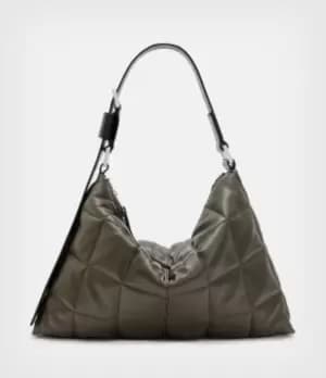AllSaints Womens Edbury Leather Quilted Shoulder Bag, Olive