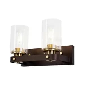Luminosa Lighting - Wall Lamp 2 Light E27, Brown Oxide, Bronze With Clear Glass Shades