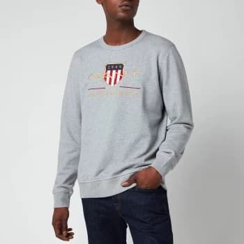 GANT Mens Archive Shield Crewneck Sweatshirt - Grey Melange - M