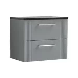 Deco Satin Grey 600mm Wall Hung 2 Drawer Vanity Unit with Sparkling Black Laminate Worktop - DPF293LSB - Satin Grey - Nuie