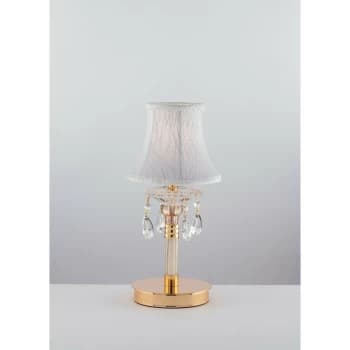 Fan Europe Lighting - Fan Europe MONET Table Lamp with Round Tapered Shade Gold, Crystal With Fabric 18x38cm