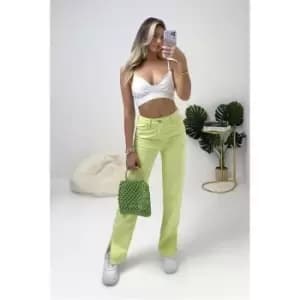I Saw It First Lime Green Split Hem Jeans - Green