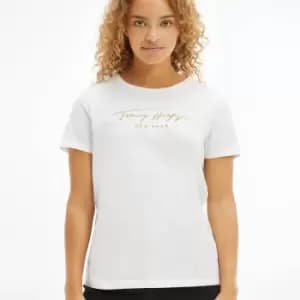 Tommy Hilfiger Womens Organic Cotton Regular Embellished T-Shirt - Ecru - M