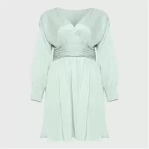 Missguided Plus Size Satin Wrap Pleated Ruched Dress - Green