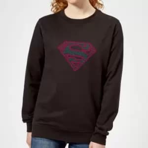 Justice League Superman Retro Grid Logo Womens Sweatshirt - Black - L - Black