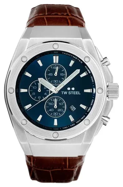 TW Steel CE4107 Mens CEO Tech Blue Dial Brown Leather Watch