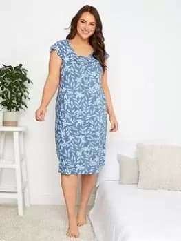 Yours Curve Floral Print Pleat Front Soft Touch Nightdress - Blue Size 14-16, Women