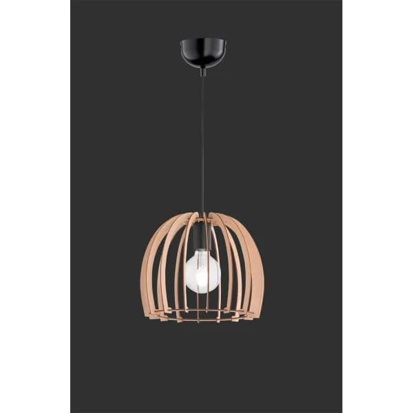 Wood Modern 30cm Wire Frame Pendant Ceiling Light Wood coloured