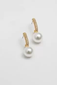 Gold Plated And Cubic Zirconia Pearl Drop Earrings