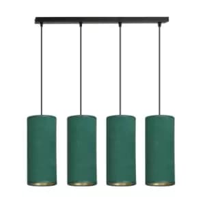 Bente Black Bar Pendant Ceiling Light with Green Fabric Shades, 4x E14