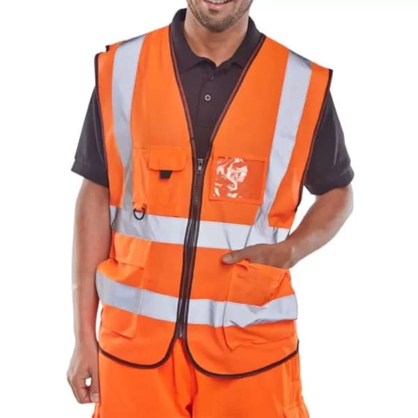 B SEEN Executive Hi Vis Waistcoat Orange Large