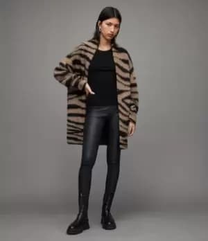 AllSaints Womens Tessa Tiger Stripe Cardigan, Chestnut Brown/blk, Size: S
