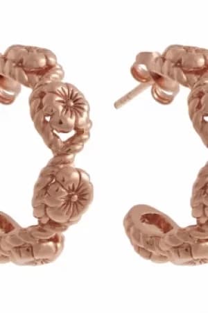 Ladies Olivia Burton Rose Gold Plated Sterling Silver Flower Show Rope Hoop Earrings OBJ16FSE04