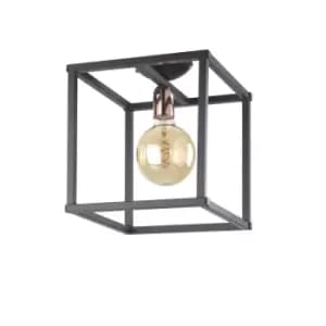 Floki Box Frame Semi Flush Ceiling Light, Black, Copper