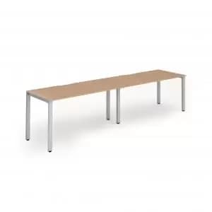 Single Silver Frame Bench Desk 1400 Oak 2 Pod