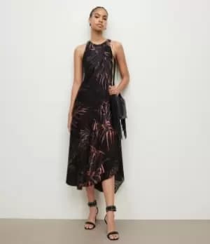 AllSaints Womens Womens Viscose Floral Classic Juni Luar Silk Blend Dress, Black and Pink, Size: 10, Black/Pink