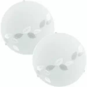 Loops - 2 pack Wall Flush Ceiling Light White Shade Leaf Design Satin Glass E27 1x60W