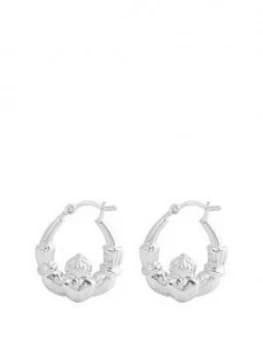 The Love Silver Collection Sterling Silver Thick Claddagh Heart Creole Hoop Earrings