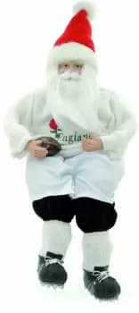 Festive Plush Sitting English Rugby Santa / Father Christmas Ornament