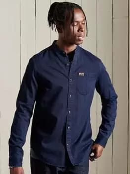 Superdry Indigo Henley Workwear Shirt, Indigo, Size L, Men