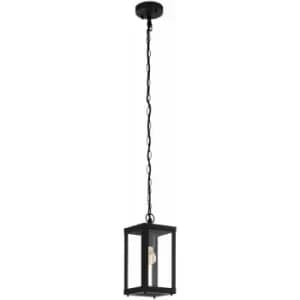 IP44 Outdoor Pendant Light Black Box Lantern & Chain 1 x 60W E27 Bulb