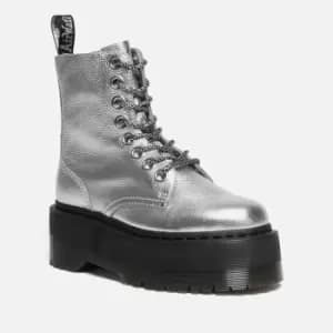 Dr. Martens Womens Jadon Max Metallic Tumbled Leather 8-Eye Boots - Silver - UK 4