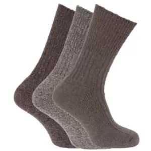 Mens Wool Blend Non Elastic Top Light Hold Socks (Pack Of 3) (UK Shoe 6-11, EUR 39-45) (Shades of Brown)