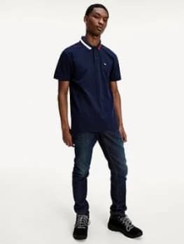 Tommy Jeans Flag Neck Polo Shirt - Navy, Size XS, Men
