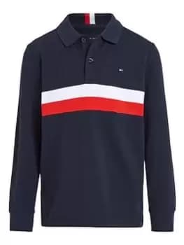 Tommy Hilfiger Boys Corporate Colorblock Long Sleeve Polo - Red White Blue Colorblock, Multi, Size 10 Years