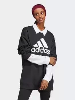 adidas Sportswear Essentials Big Logo Oversized French Terry Sweatshirt - Black/White, Size XS, Women
