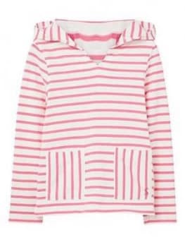 Joules Girls Astbury Stripe Hoodie - White/Pink