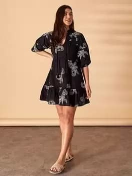 Accessorize Black And Ivory Embroidered Mini Dress, Black Size M Women