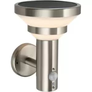 Endon Collection Lighting - Endon Halton Modern Solar Powered Dimmable LED Wall Lamp Brushed Stainless Steel, PIR Motion & Day Night Sensors, Warm