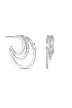 Rhodium Plated Baguette Multi Hoop Earrings