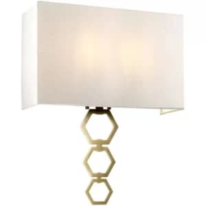 Elstead Ria Large 2 Light Wall Light, Aged Brass, Ivory Faux Silk Shade