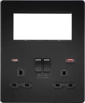 KnightsBridge Screwless Small Multimedia Combination Plate with FASTCHARGE - Matt Black
