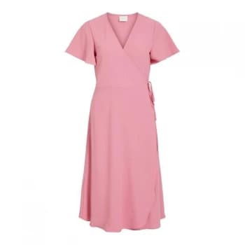Vila Short Sleeve Wrap Dress - Wild Rose