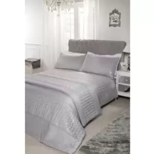 Charlotte Silver Sequin Detail Luxury Duvet Cover Set - Silver - King