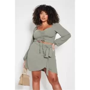 I Saw It First Khaki Plus Size Wrap Tie Belt Detail Skort - Green