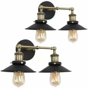 Minisun - 2 x 21032 Colonial s/pk A/Brass/BLK Twin Wall light