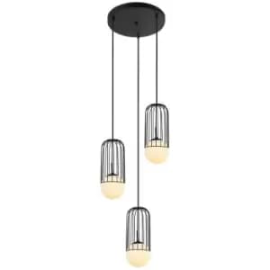 Italux Lighting - Italux Matty - Modern Hanging Pendant Black 3 Light with Black, White Shade, E27