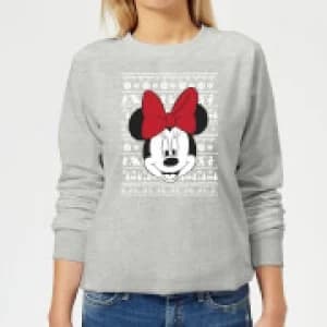 Disney Minnie Face Womens Christmas Sweatshirt - Grey - 3XL