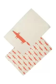 Mr Fox Set of 2 Tea Towels Stone