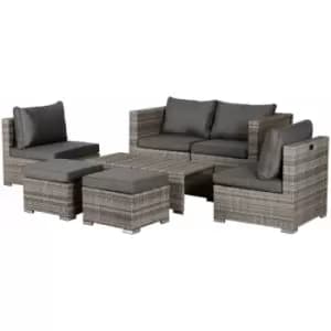 Outsunny - 8pc Rattan Garden Furniture 6 Seater Sofa & Coffee Table Set Outdoor Patio Furniture Wicker Weave Chair Space-saving Compact - Grey