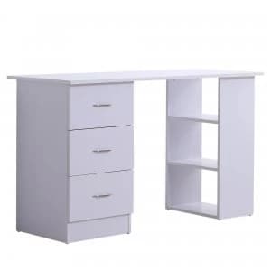 HOMCOM Computer Desk W/ 3 Shelf& Drawers, 120Wx49Dx72H cm-White Colour