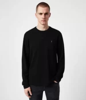 AllSaints Mens Dexter Long Sleeve Crew T-Shirt, Jet Black, Size: M