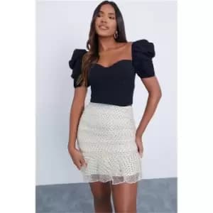 I Saw It First Nude Dobby Mesh Organza Ruched Mini Skirt - Nude