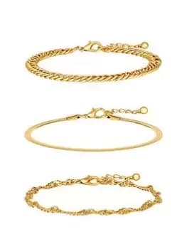 Mood Recycled Two Tone Textured Layered Chain Bracelet - Pack Of 3